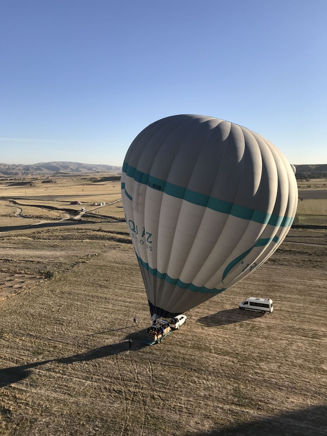 Photo of a balloon with a pickup truck for scale