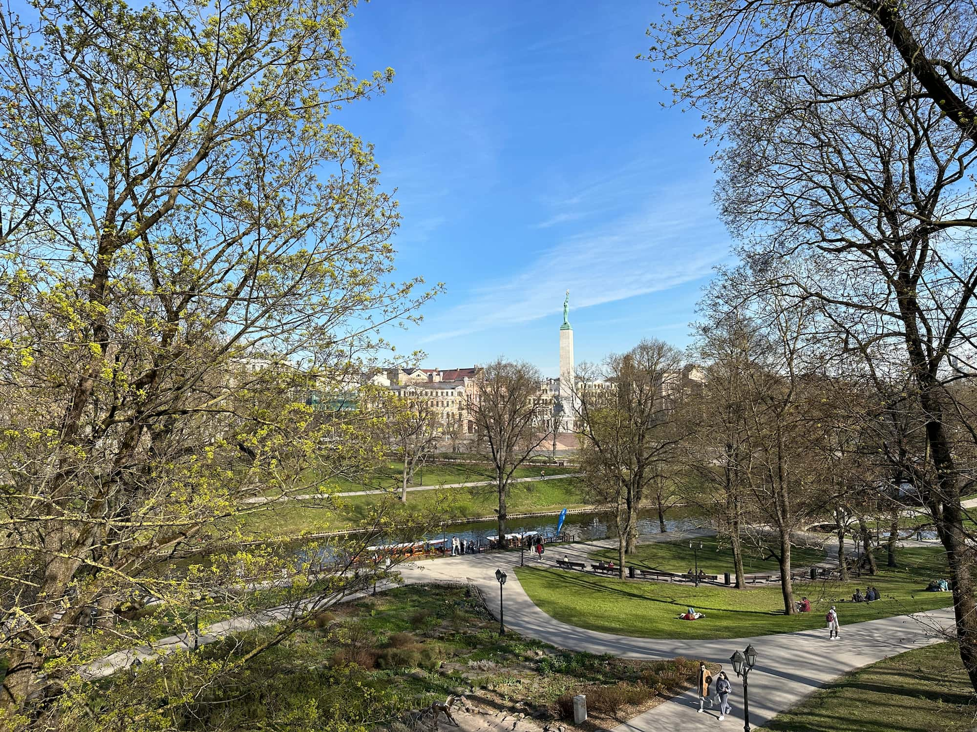 View from the hill in Bastejkalna Park with The Freedom Monument in the distance